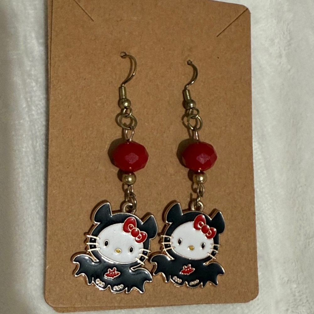 Hello Kitty Bat Earrings with Red Beads